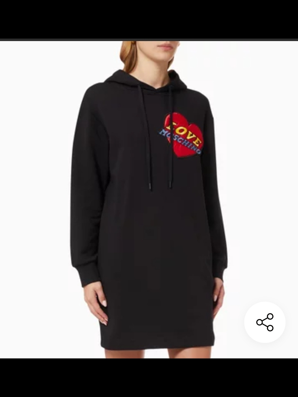 Love Moschino Black Hoodie Sweatshirt Dress with Red Heart Logo Size M